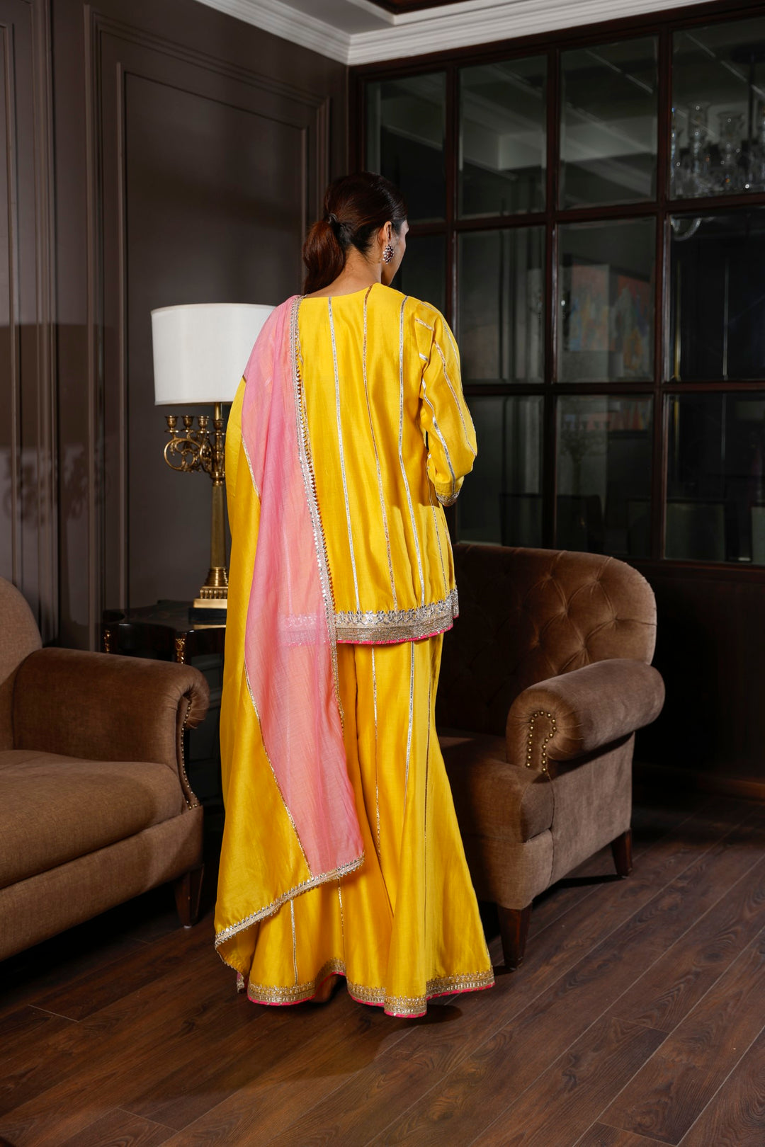 CHANDERI GOTA SHARARA SET (YELLOW)