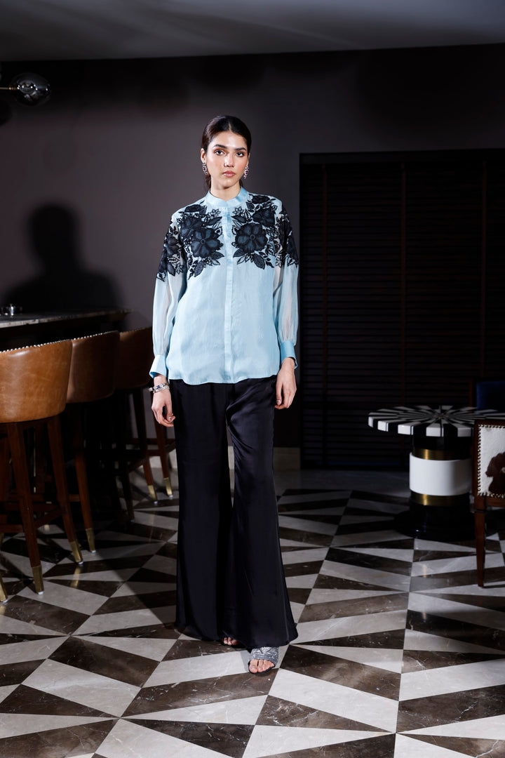 POWDER BLUE ORGANZA SHIRT & PANTS