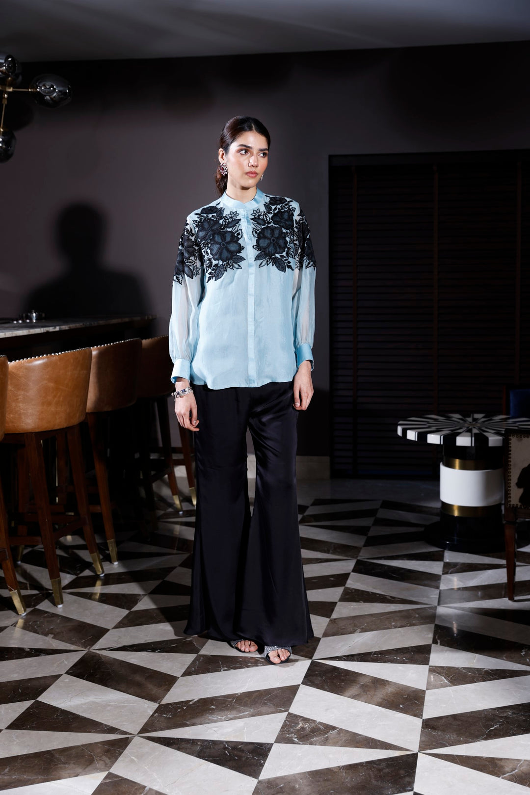 POWDER BLUE ORGANZA SHIRT & PANTS